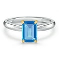thumbnail image 3 of Gem Stone King 925 Silver and 10K Yellow Gold Swiss Blue Topaz Engagement Ring for Women | 0.97 Cttw | Emerald Cut 7X5MM | Gemstone November Birthstone | Size 6, 3 of 6
