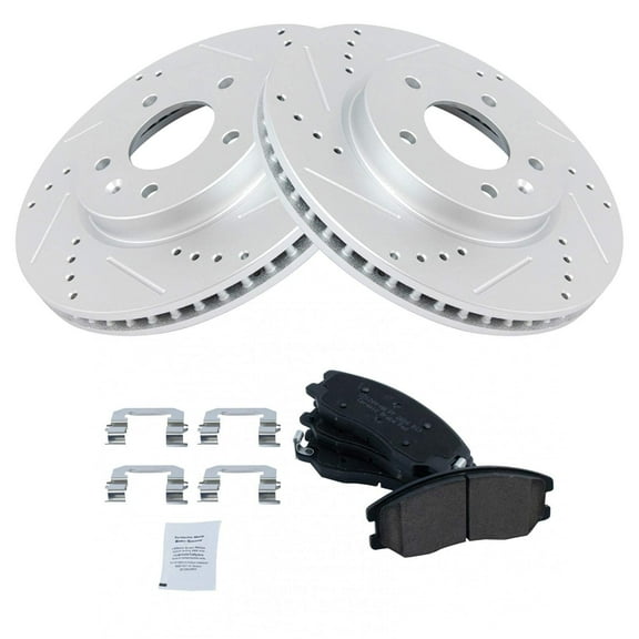 TRQ Front Ceramic Brake Pad & Performance Drilled Slotted Coated Rotor