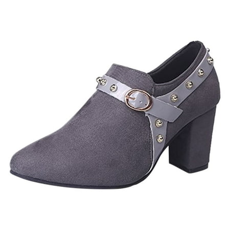 

PRINxy Women s Boots Mid Heel Casual Fashion Suede Short Boots Solid Color Pointed Toe Zip Ankle Boots Gray 37