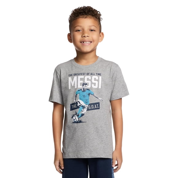 Camiseta Messi para niño, corte slim fit, manga corta, gris jaspeado