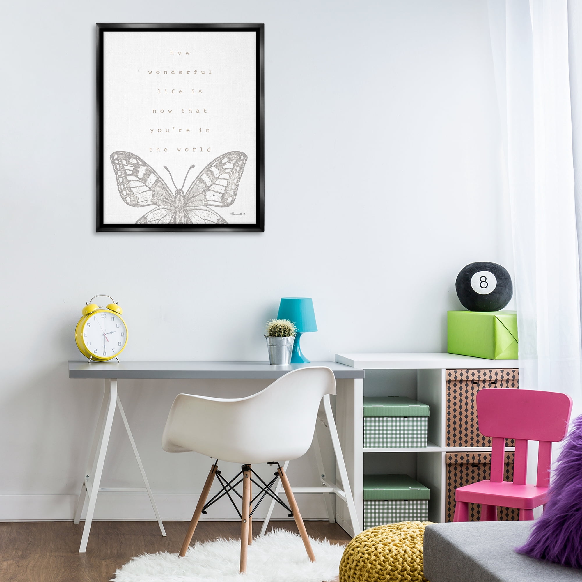 Stupell Industries Wonderful Life Phrase Animals & Insects Painting Black Floater Framed Art Print Wall Art, 25 x 31