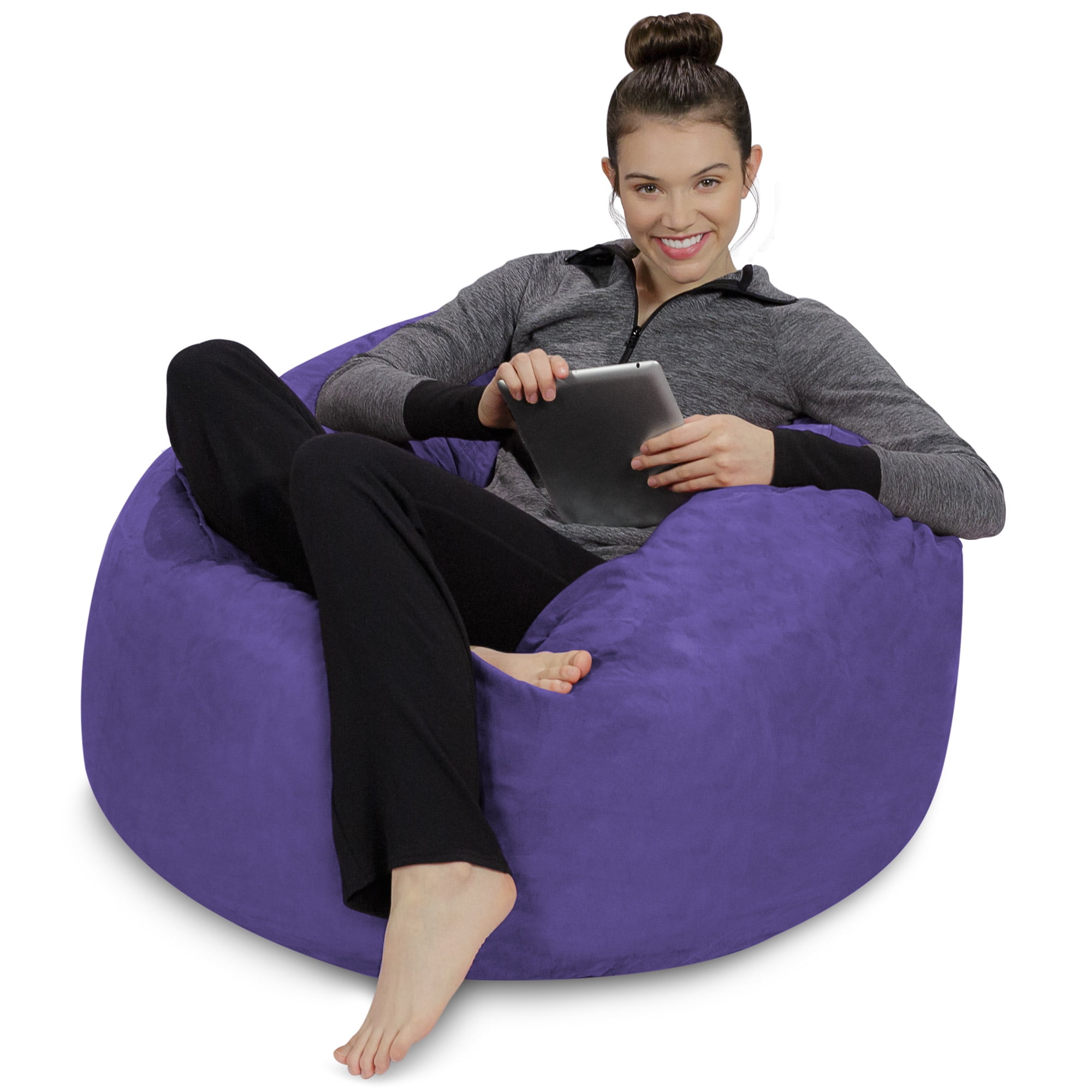 Sofa Sack Bean Bag Chair, Memory Foam Lounger with Microsuede Cover, Kids, 3 ft, Purple