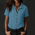 thumbnail image 5 of Stamzod Womens Casual Button Up Shirt Summer Collared Short Sleeve Tops Dressy Work Blouses Beach Vacation Clothes Navy M, 5 of 8