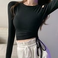 thumbnail image 5 of Rimocy Y2k - Camiseta de manga larga con cordón para mujer, 2022, jerséis ajustados y ahuecados, cuello redondo, hombros descubiertos, color blanco, 5 of 5