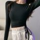 thumbnail image 5 of Rimocy Y2k - Camiseta de manga larga con cordón para mujer, 2022, jerséis ajustados y ahuecados, cuello redondo, hombros descubiertos, color blanco, 5 of 5