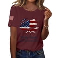 thumbnail image 2 of Women's 250th America Anniversary Casual Printed Crew Neck T-Shirt, USA Flag Tee 250 Years of Freedom Shirt, American Flag Print Sweatshirt Wine M, 2 of 4