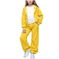 thumbnail image 2 of Dakiuu Girls Pants Set 3 Pieces Short Sleeve Tee Shirt Full Zip up Fleece Hoodie and Wide Straight Leg Jogger Sweatpants for Kids All Season Cute Matching Clothes Sweatsuit Set Yellow 10-11 Years, 2 of 4