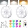 thumbnail image 2 of Puck Lights with Remote Control,  Under Cabinet Lighting, 3 Color Temps, 12  Color  Motion Sensor Lights , Dimmable Tap Lights for Closet, Kitchen, Shelf, Stair, 2 of 7