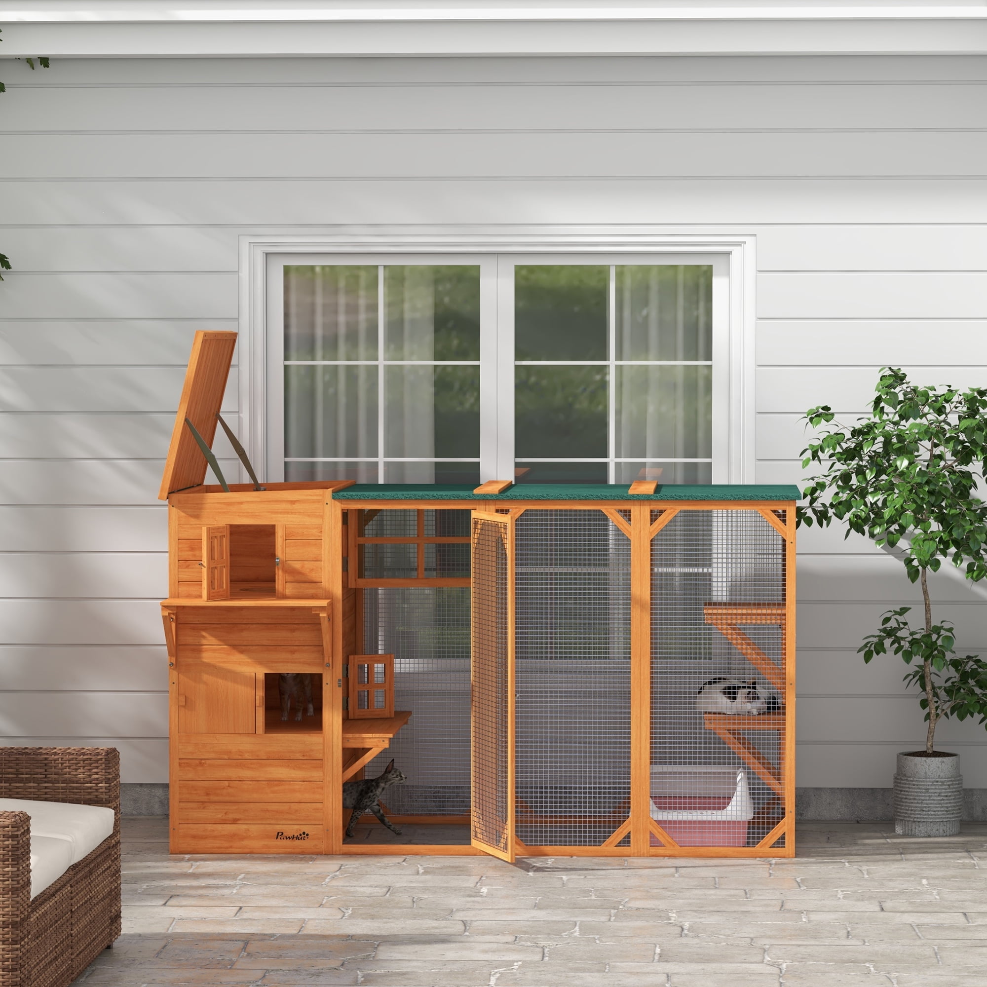 PawHut Catio Outdoor Cat Enclosure, Large Cat House for 3 Kitties, Orange