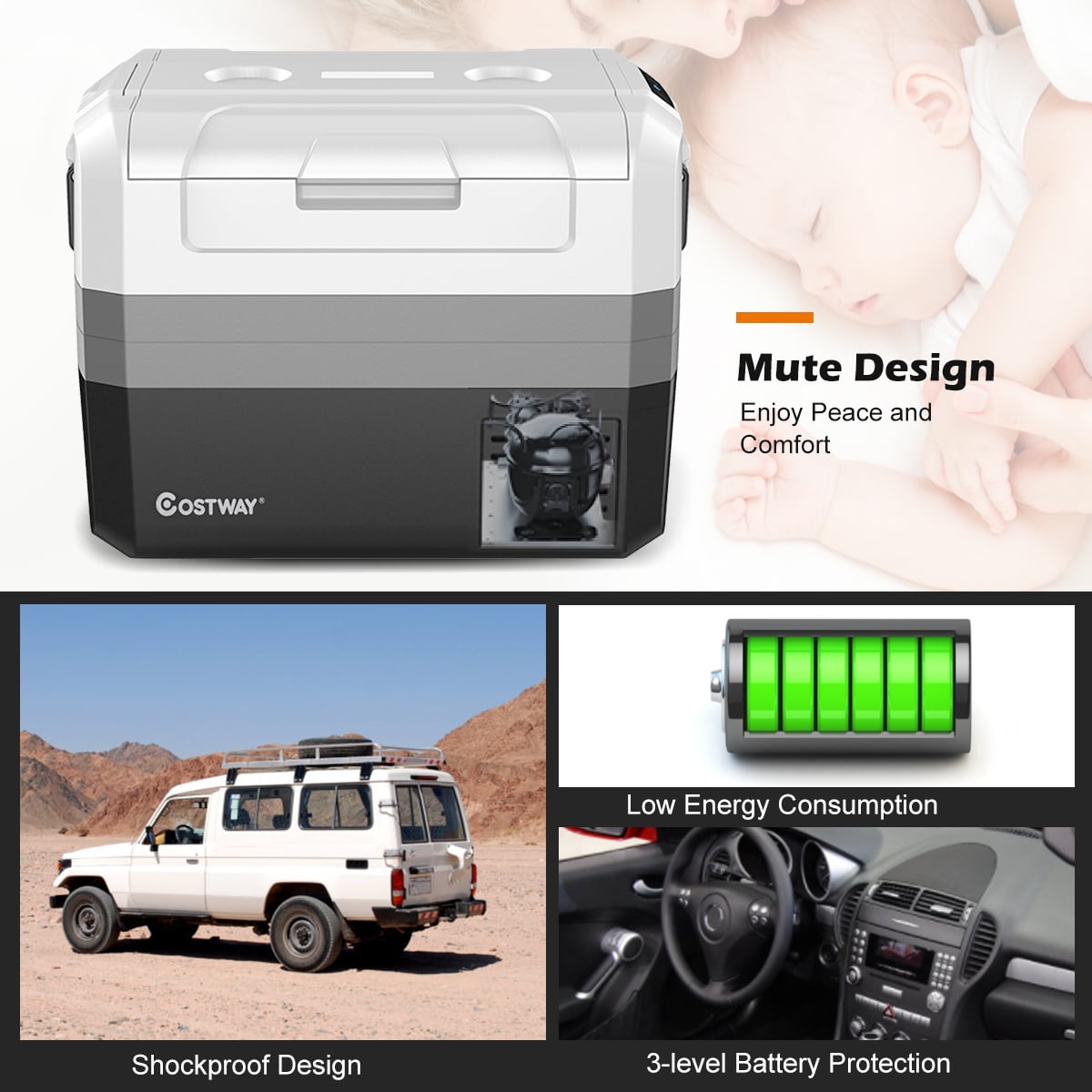 Costway 58 Quart Portable Electric Car Cooler Refrigerator Compressor Freezer for RVs Camping