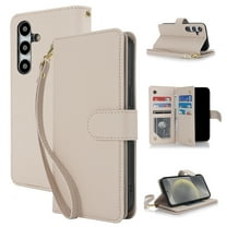 Allytech Wallet Case for Samsung Galaxy A35 with Card Slots & Wrist Strap, [Magnetic Clasp] [RFID Blocking] Kickstand Premium PU Leather Shockproof Full Body Protection Case - Apricot