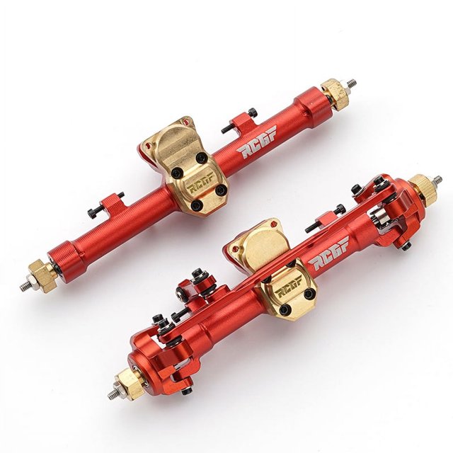 Eje trasero delantero completo de aleación de aluminio Vogacara RCGOFOLLOW 2 uds para 1/24 RC Axial SCX24 Rojo