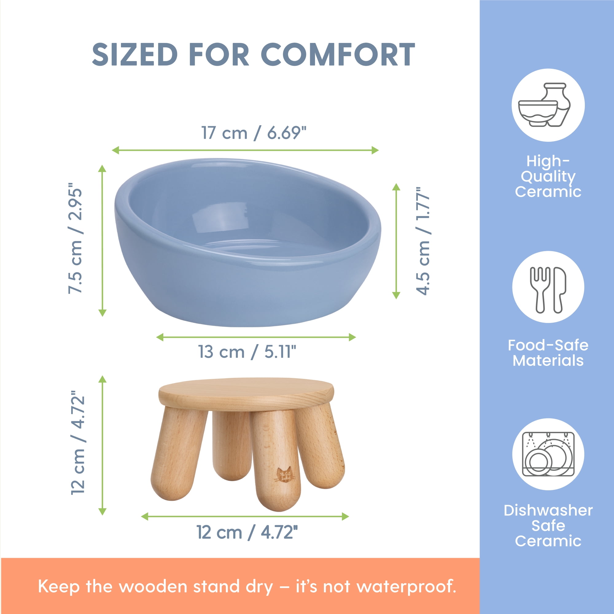The Cat Ladies Tilted Ceramic Cat Bowl - Elevated Food Bowls Ceramic Pet Bowl - Raised Ceramics Bowls - Elevated & Tilted Design for Comfortable Eating - Blue