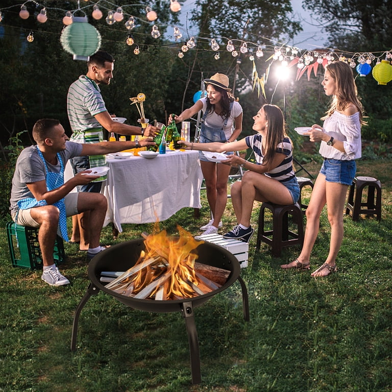 22 Inch Portable Fire Pit, Backyard Bonfire Wood Burning Fire Bowl