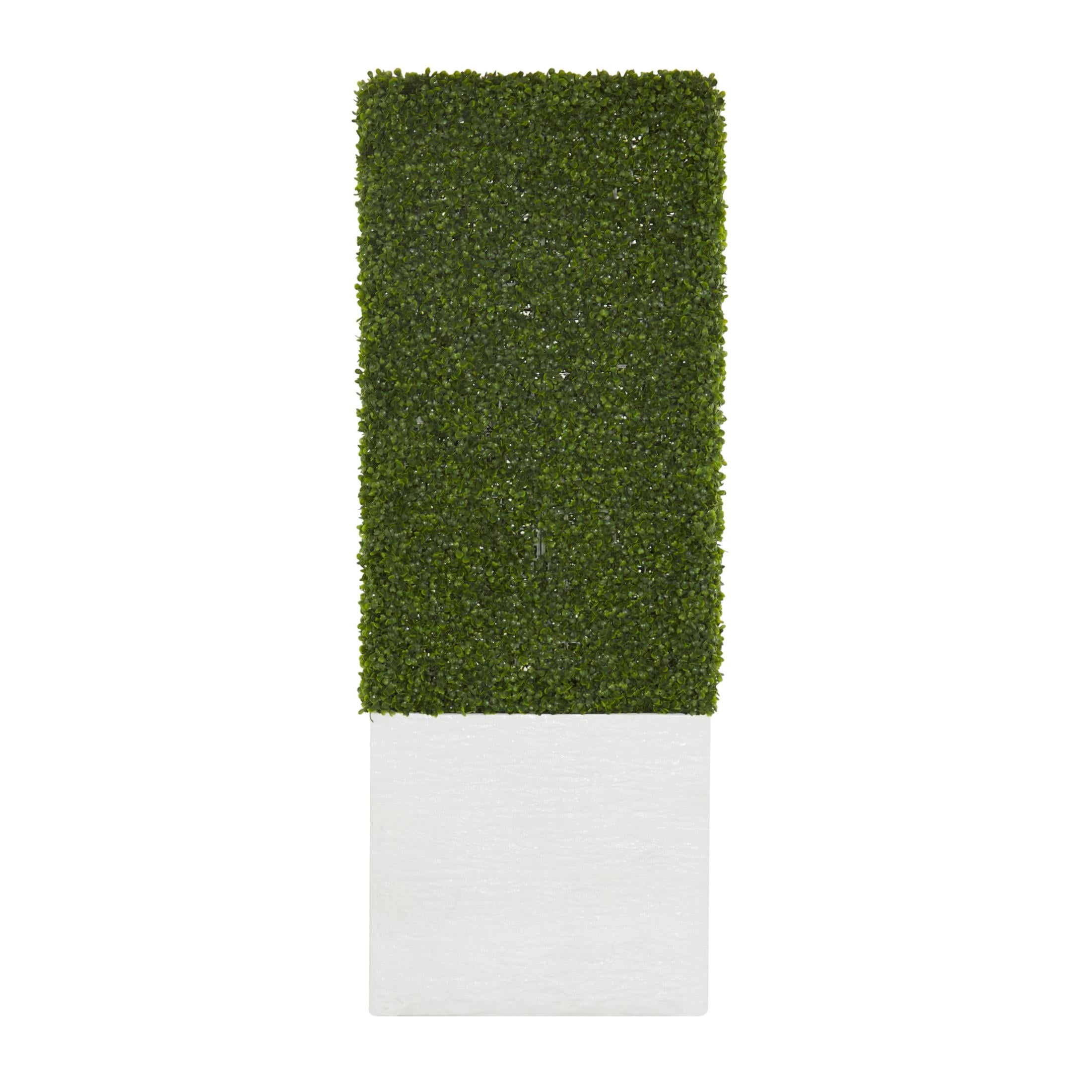 DecMode 59" Tall Boxwood Hedge Artificial Topiary in Realistic Leaves and White Fiberglass Planter Box