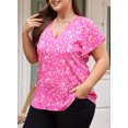 thumbnail image 3 of Aleumdr Boho Tops for Women Plus Size Shirts Summer V Neck Short Sleeve Boho Floral Chiffon Blouses Pink 1X, 3 of 7