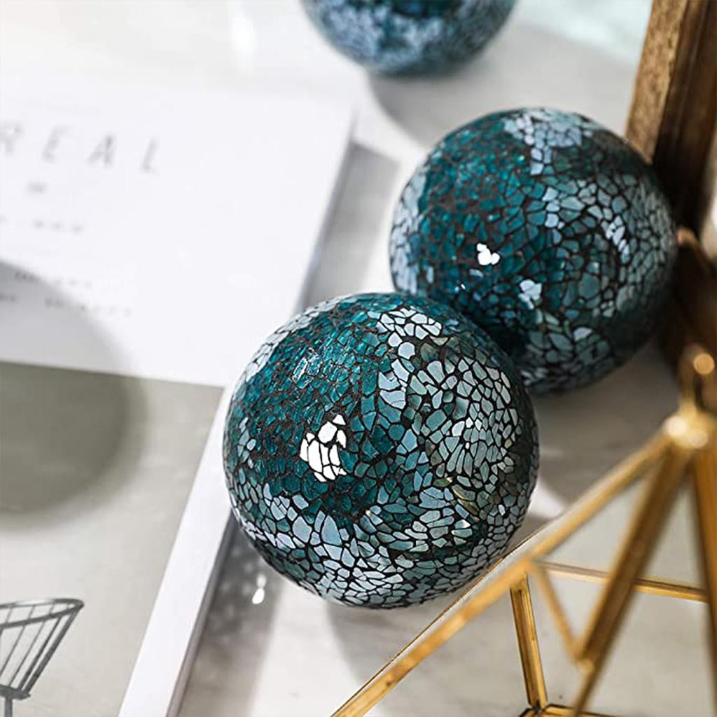 Mosaic Sphere Balls 8cm Housewares Centerpieces Set Decorative Orbs Decorative Ball for Ornaments Coffee Table Decor Festival Living room and 3Pcs Blue 3Pcs