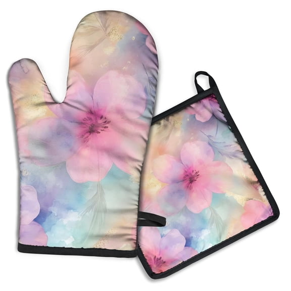 Colorful Cloud Star Tie Dye Pattern Kitchen Oven Mitt and Pot Holder Sets 2 Pcs for Baking, Cooking and Grilling, Heat Resistant Up To 392 °F