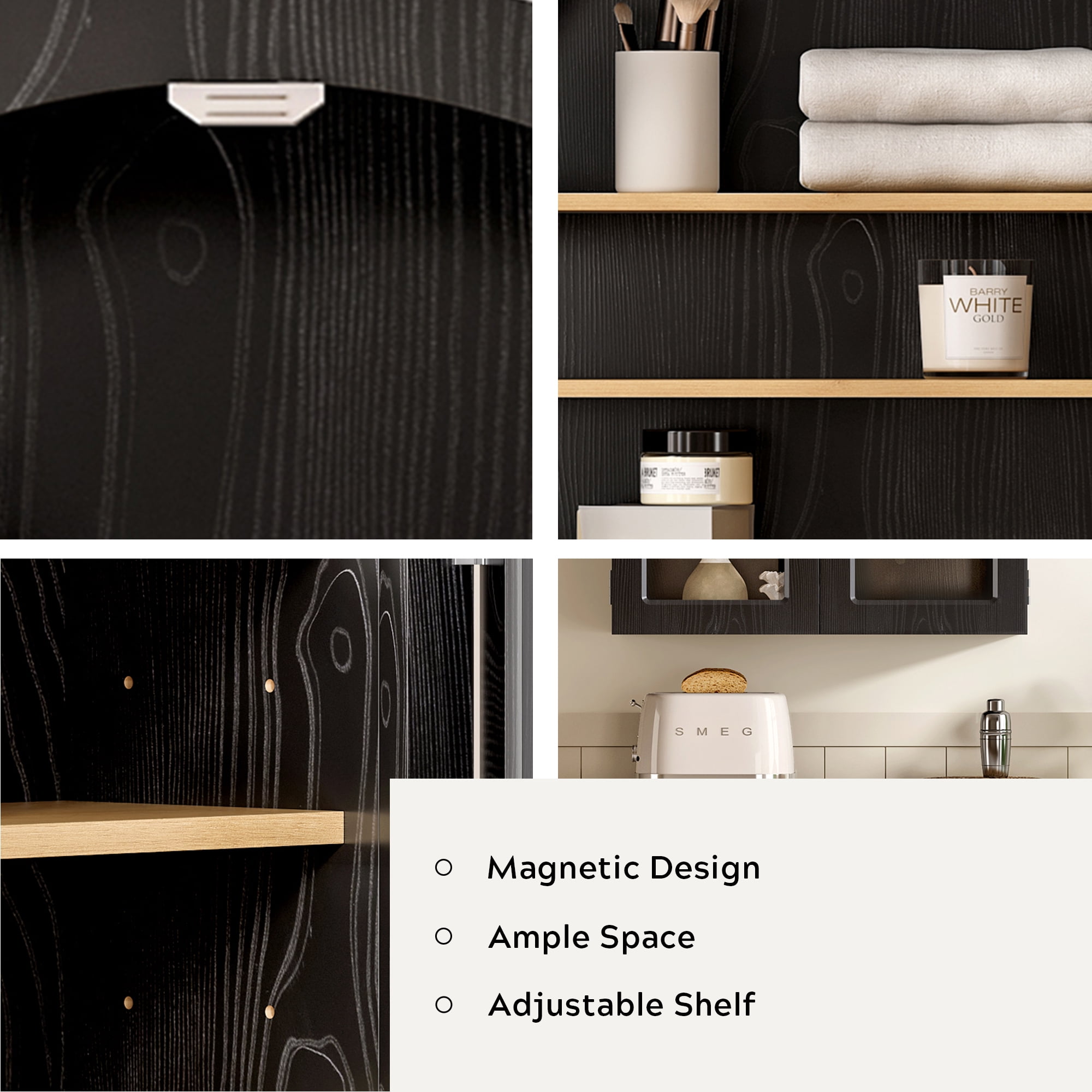Joyyskill Arched Bathroom Wall Cabinet Modern Wooden Medicine Cabinet with Acrylic Doors Farmhouse Wall Mounted Cupboard Storage Cabinet, Black Oak