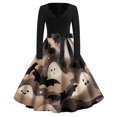 thumbnail image 2 of Women's Halloween Dress Candy Hepburn V-Neck Retro Dresses Castle Cocktail Long Sleeve Fashion Tea Length Dress with Belt 2XL, 2 of 5