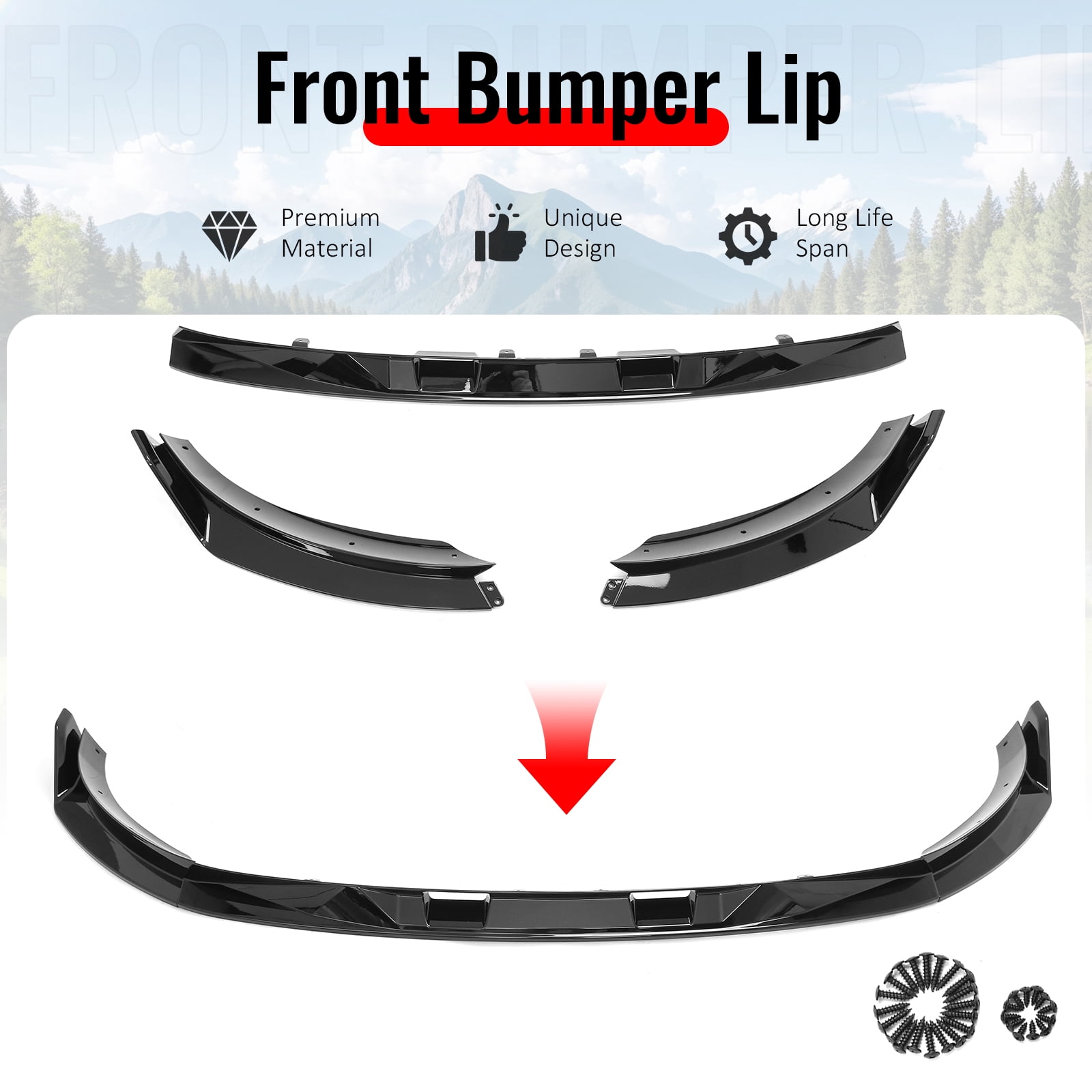 Ikon Motorsports Front Bumper Lip, Compatible with 2025-2026 Tesla Model Y (New Model Y, Code Juniper), IKON V2 Style Gloss Black ABS Air Dam Chin Spoiler Protector Splitter 3PC