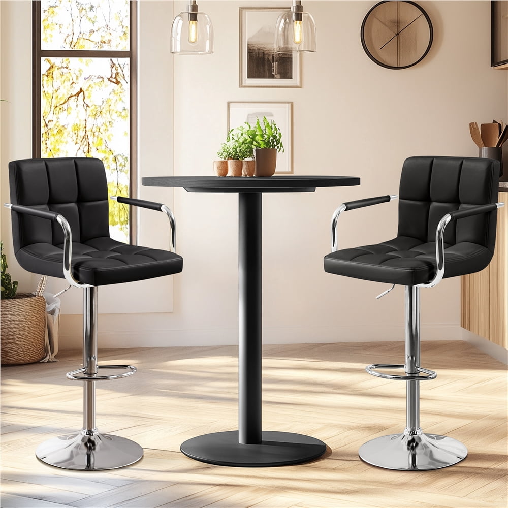 Yaheetech PU Leather Swivel Bar Stool with Tufted Backrest and Padded Armrests, Black