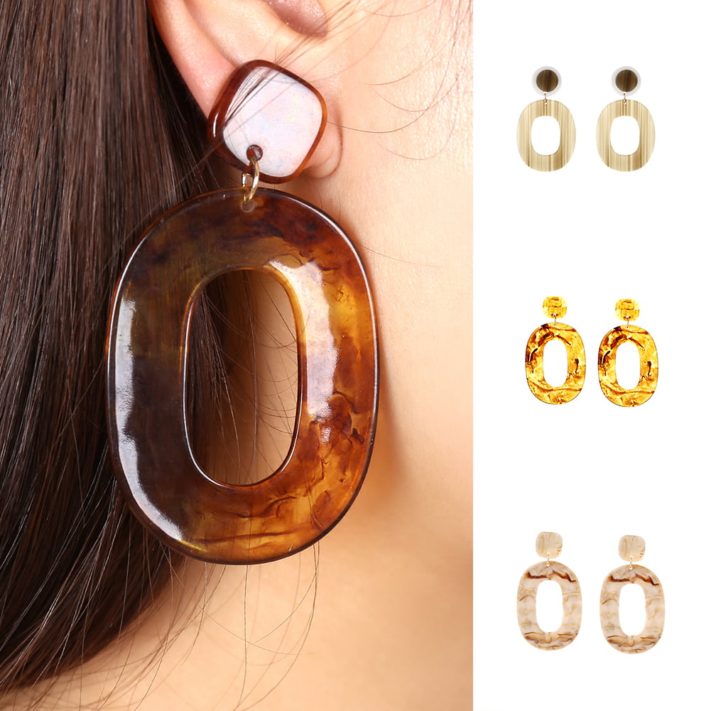 Popular Women's Alloy Drop Dangle Oval Tortoisesh Stud Hoop Earrings Jewelry