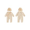 thumbnail image 2 of RUINIXCW Newborn Baby Girl Hospital Going Home Outfit Baby Girls Spring Fall Clothes Ruffle Trim Long Sleeve Wrapped Tie Romper Jumpsuit and Hat Set, 2 of 9