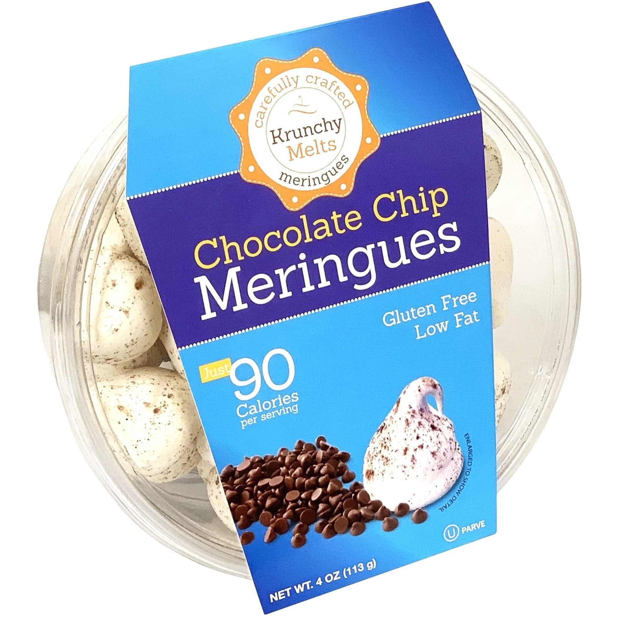 Krunchy Melts Original Meringue Cookies | Chocolate Chip Flavor | Only 90 Calories Per Serving | Low Fat Gluten-Free Dairy Free (4 Oz)