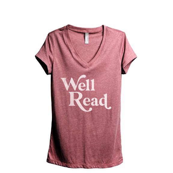 Well Read Women's Fashion Relaxed V-Neck T-Shirt Tee Heather Rouge Large
