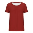 thumbnail image 5 of HomeDM Short Sleeve Shirts for Women Solid Color Crew Neck Casual Summer Loose Fit Tops, Wine, 5 of 7