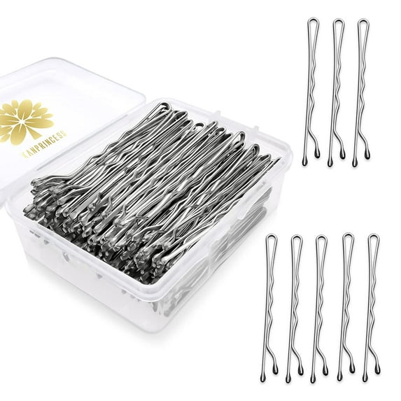 KANPRINCESS 100PCS 2.4Inches/6cm Hair Pins,Silver Bobby Pin, Hair Bobby Pins for All Hair Types,Hair Accessories for Women Girls Hairdressing Hair Salon Bun Hair Pin with Clear Storage Box (Silver)