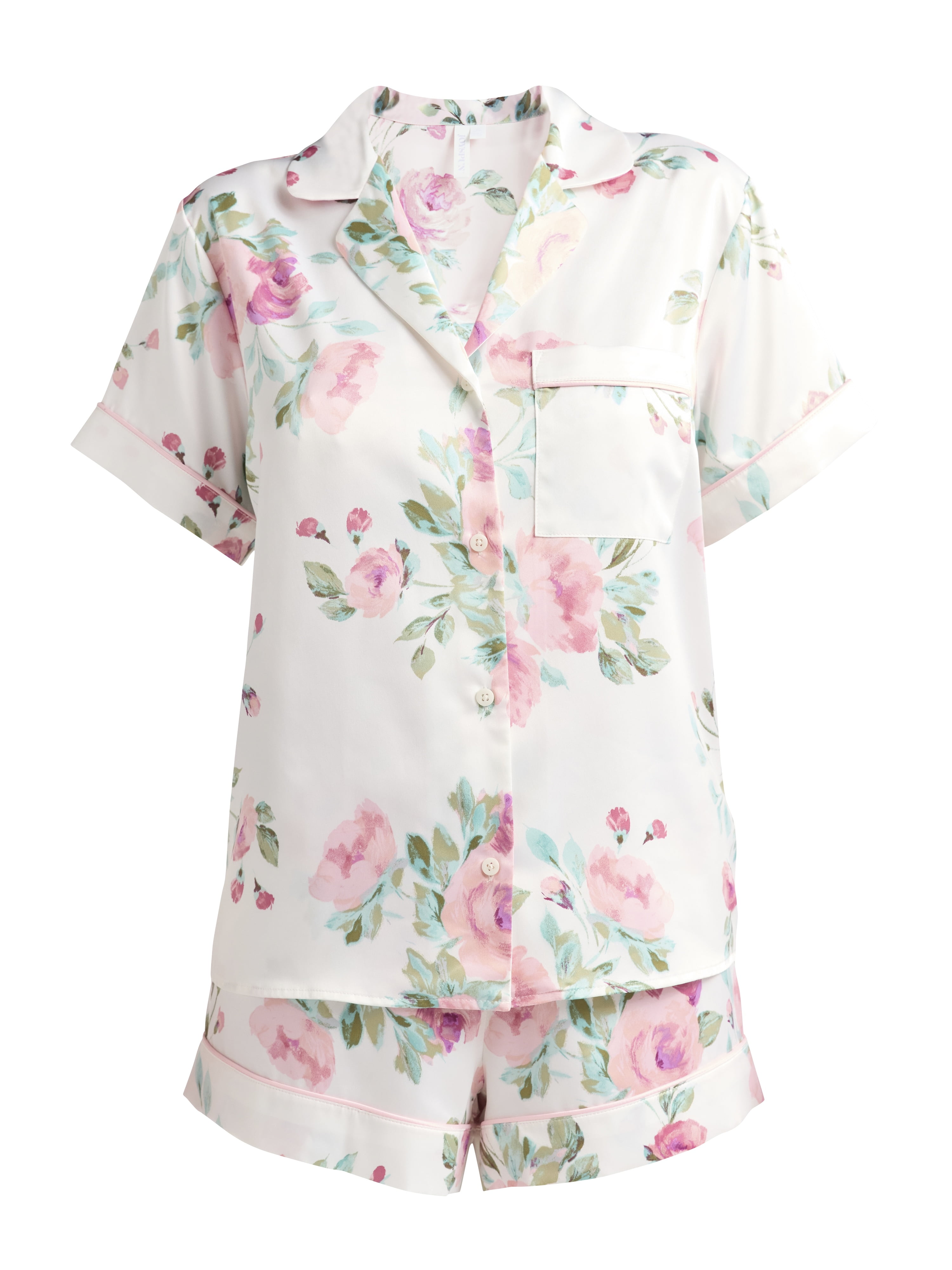 Joyspun Women’s and Women’s Plus Bridal Satin Shortie Pajama Set, Sizes XS to 3X