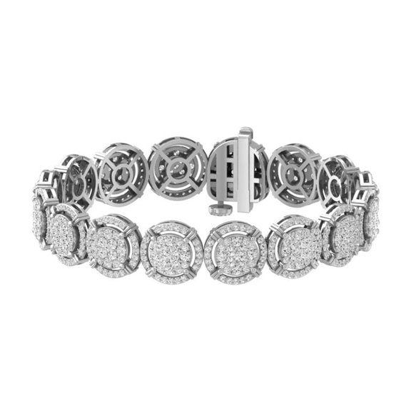 ARAIYA FINE JEWELRY 925 Sterling Silver Round Shape Lab Grown Diamond Composite and Cluster Bracelet (5 cttw, D-F Color, VS1 Clarity) 7 inch