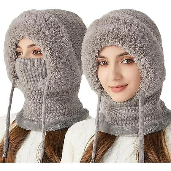 3 in 1 Beanie Hat for Women Women's Fall Winter Warm with Scarf and mask, one Size for Outdoor Skiing Hiking(1pc,Gray)