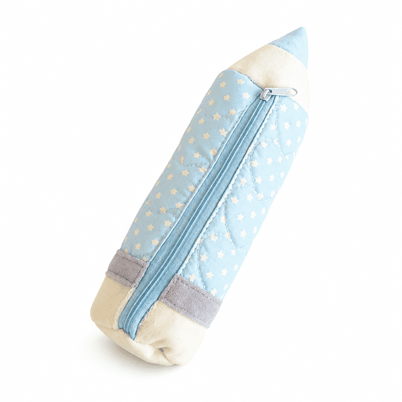 Pencil Shaped Pencil Case, Quilted Star Print Cloth Pen Pouch with Zipper for Pens, Erasers, Clips and Desk or Travel Storage, Multicolor, 8.66 Inches