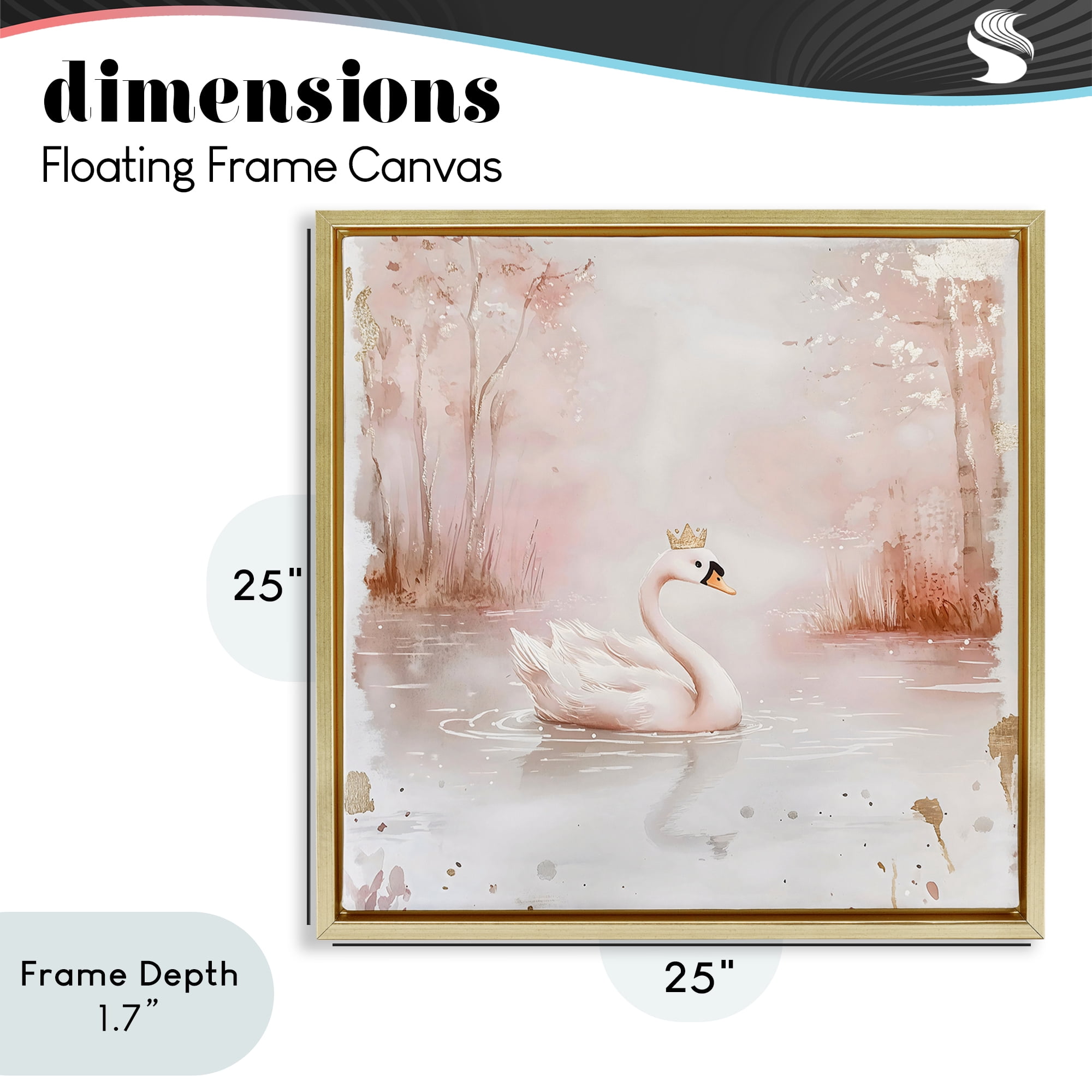 Stupell Industries Swan with Crown in Pastels Gold Framed Floater Canvas Wall Art, design by Creative Studio