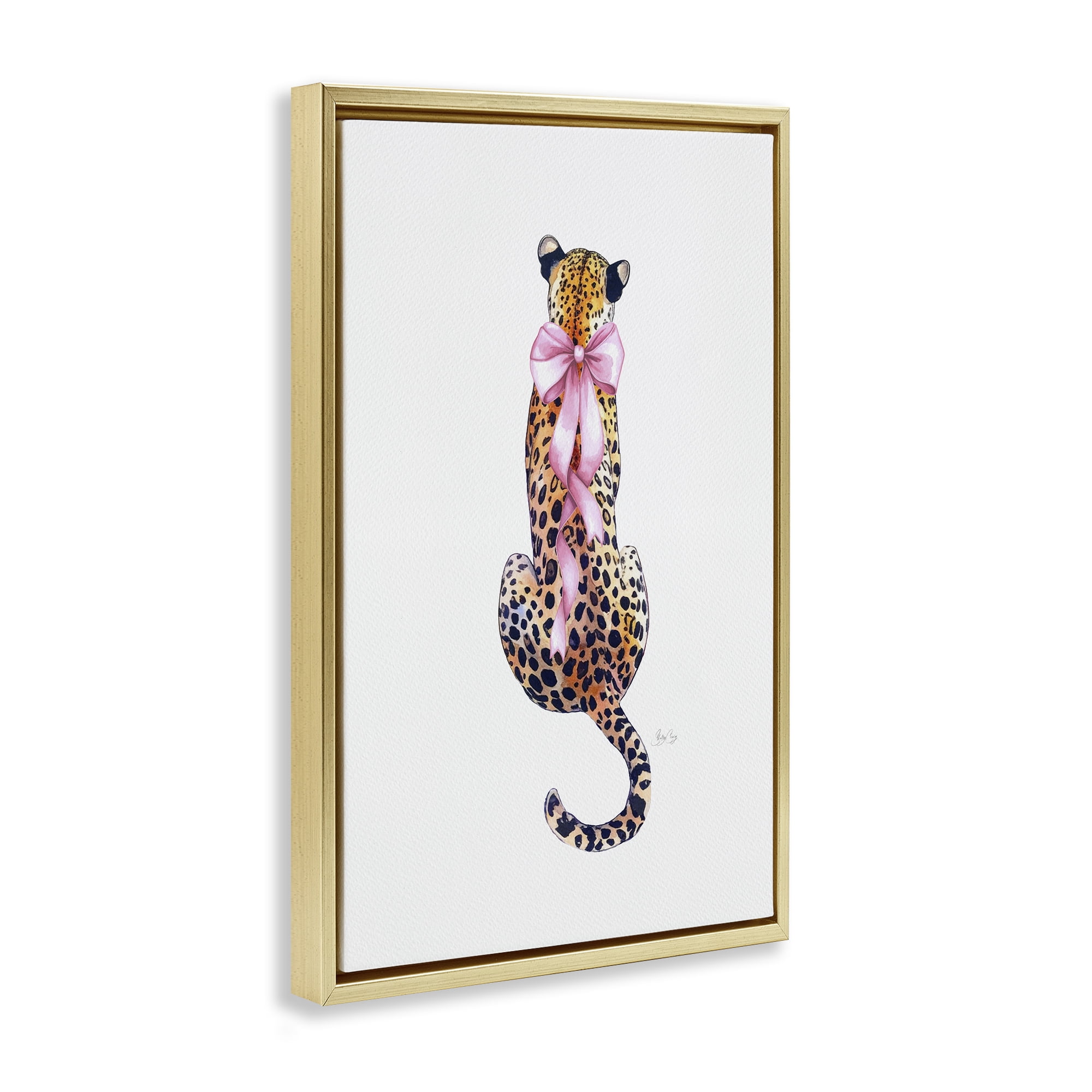 Stupell Industries Poised In Pink Cheetah Gold Framed Floater Canvas Wall Art, design by Shelly Craig
