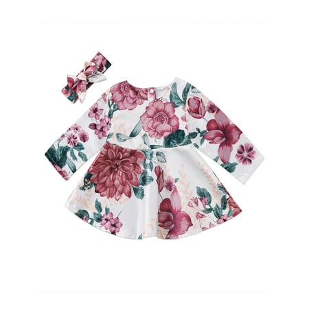 

LisenraIn Toddler Kid Baby Girls Clothing Floral Dress Long Sleeve Party Pageant Tutu Mini Dresses Outfits