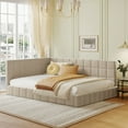 thumbnail image 3 of Full Size Upholstered Daybed/Sofa Bed Frame - Beige Velvet, Mid-Century Modern, Dual Function, 600 LBS Capacity, No Box Spring Needed, 3 of 9