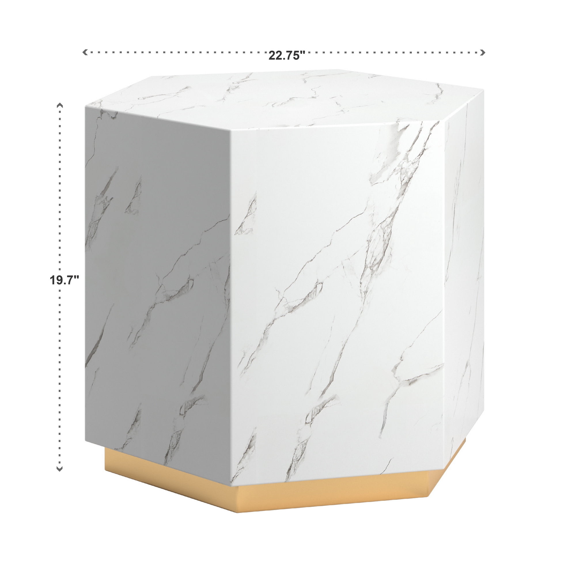 Weston Home Declan Hexagon Faux Marble End Table, White