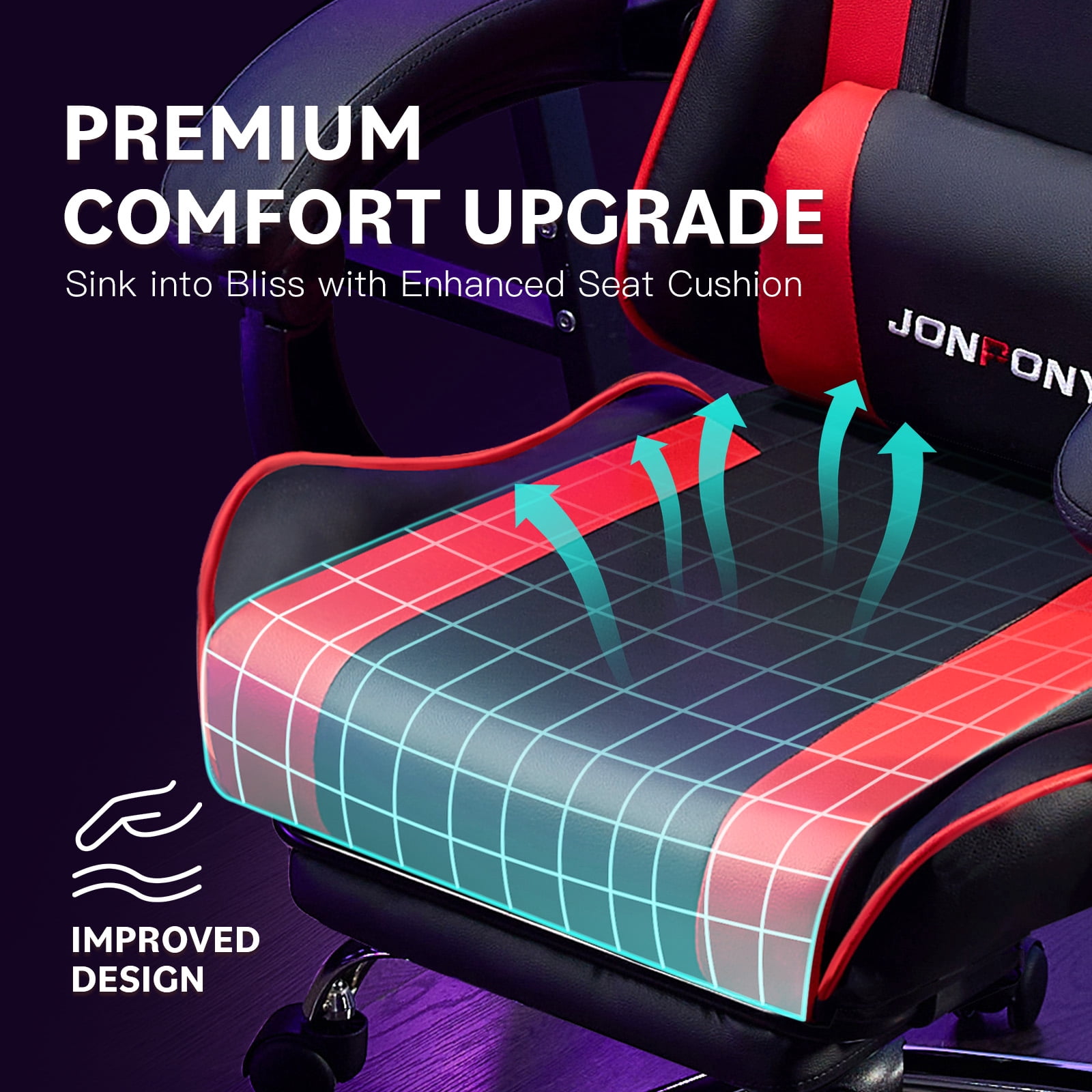 JONPONY Big and Tall 400LBS Gaming Chair, Ergonomic Design, Gamer Chair PU Leather with Footrest and Lumbar Support, High Back Office Chair Support 8 Hours Long Sitting, Computer Chair,Black Red