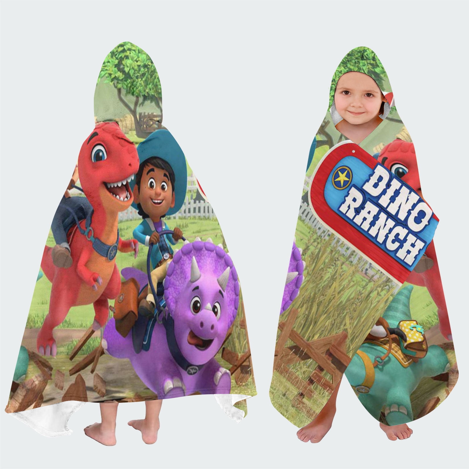 Dino Ranch Hooded Kids Beach Towels Microfiber Bath Hat Toddler Swim Cover-ups Poncho Absorbent Pool Wrap