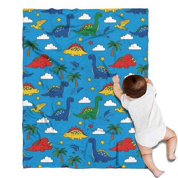 Blue Cartoon Dinosaurs Clouds Stars Pattern Blanket,Comfortable Soft Lamb Wool Throw Blanket,All Season,Warm Lightweight Blankets for Sofa Bed Couch Living Room Chair,30"x40"