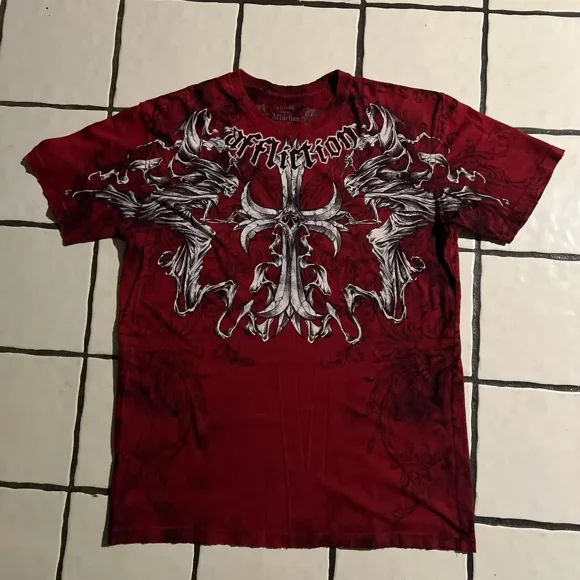 90s Red Affliction T shirt Men American Retro Cotton Round Neck Washed Shirt Hip Hop Couple Summer Specials Wear Goth T Shirts