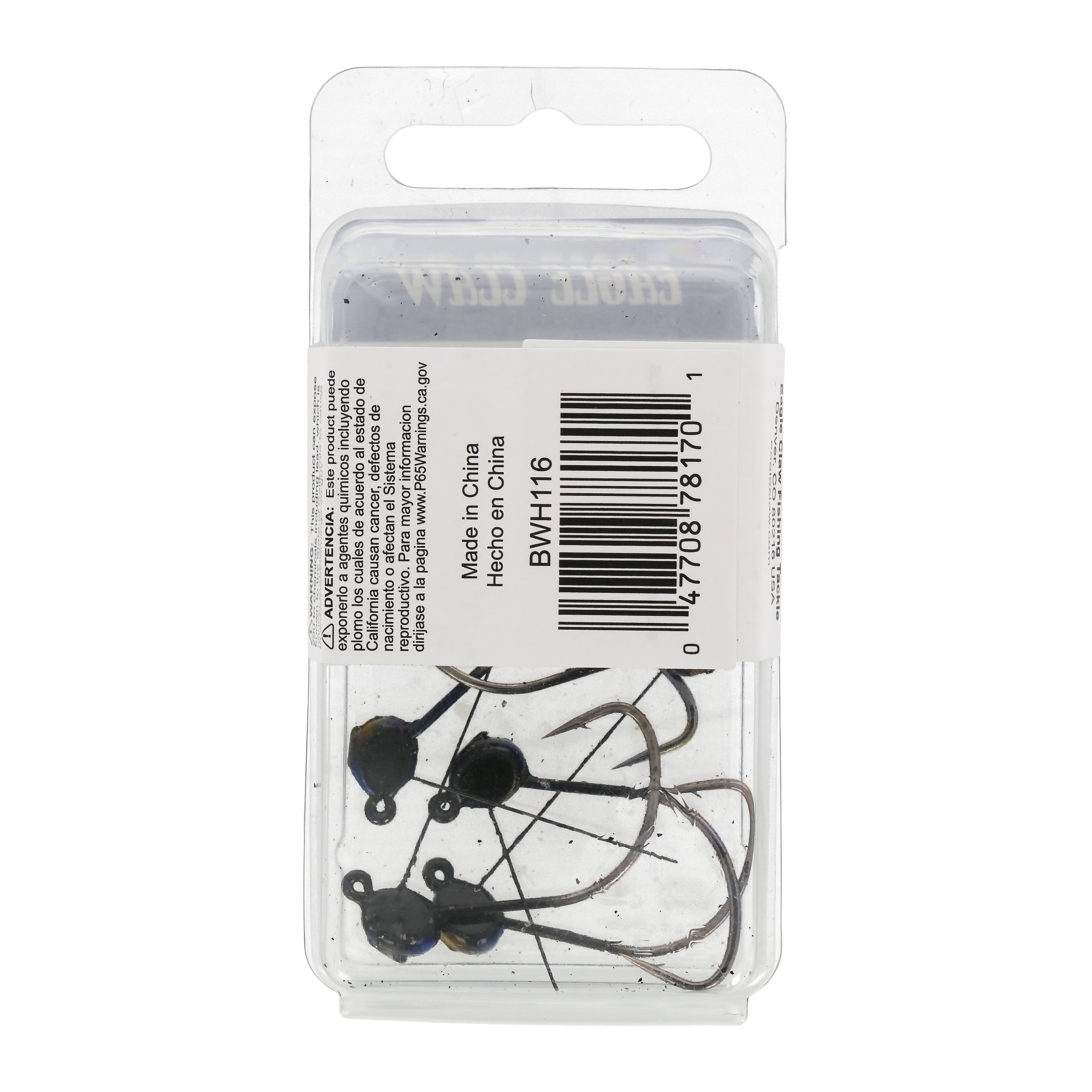 Eagle Claw Lazer Sharp Wacky Fishing Jig Head with Weed Guard, Black, 1/8 oz., BWH116