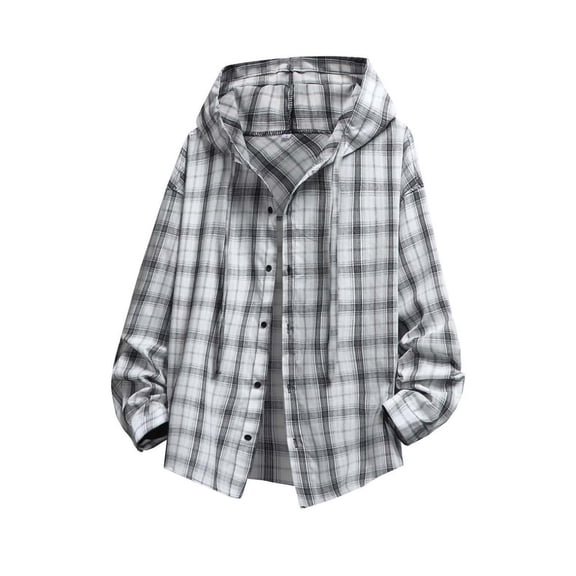 LEKWK Sun Shirts for Men with Hood UPF 50 Long Sleeve Button Down Plaid Shirts Lightweight Loose Fit Quick Dry Tops Summer Fishing Hiking Outdoor Outfits