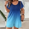 thumbnail image 2 of Dianli Plus Size Jumpsuit Romper Women's Round Neck Puff Sleeve Gradient Color Pocket Plus Size Casual Short Jumpsuit Comfortable Breathable Summer One Piece Jumpsuit Romper, 2 of 6