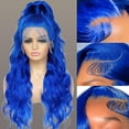 thumbnail image 2 of Blue Lace Front Wig PrePlucked 38 Inch Blue Wig Body Wave Colored Lace Front Wigs 13x6 HD Lace Frontal Wigs for Women, 2 of 6