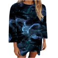 thumbnail image 1 of Camiseta holgada estampada a la moda para mujer, blusa de manga 3/4 de longitud media, Tops informales con cuello redondo Pompotops FGAJ3703, 1 of 6